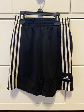 adidas Black Shorts with White Triple Stripes / Size M (10/12) / VGUC